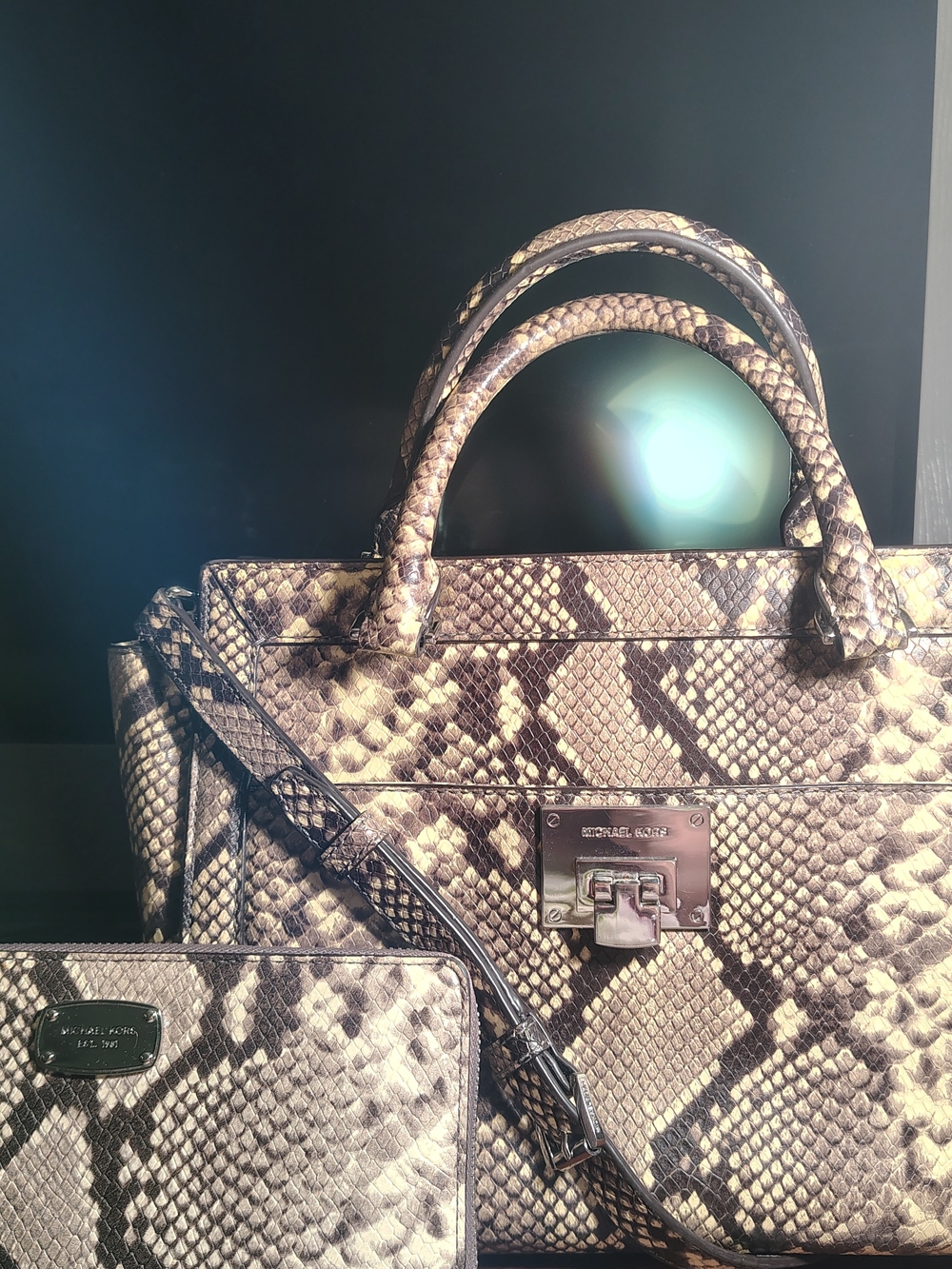 Michael Kors Large Snake-Print Leather Satchel & Strap & Matching Wallet